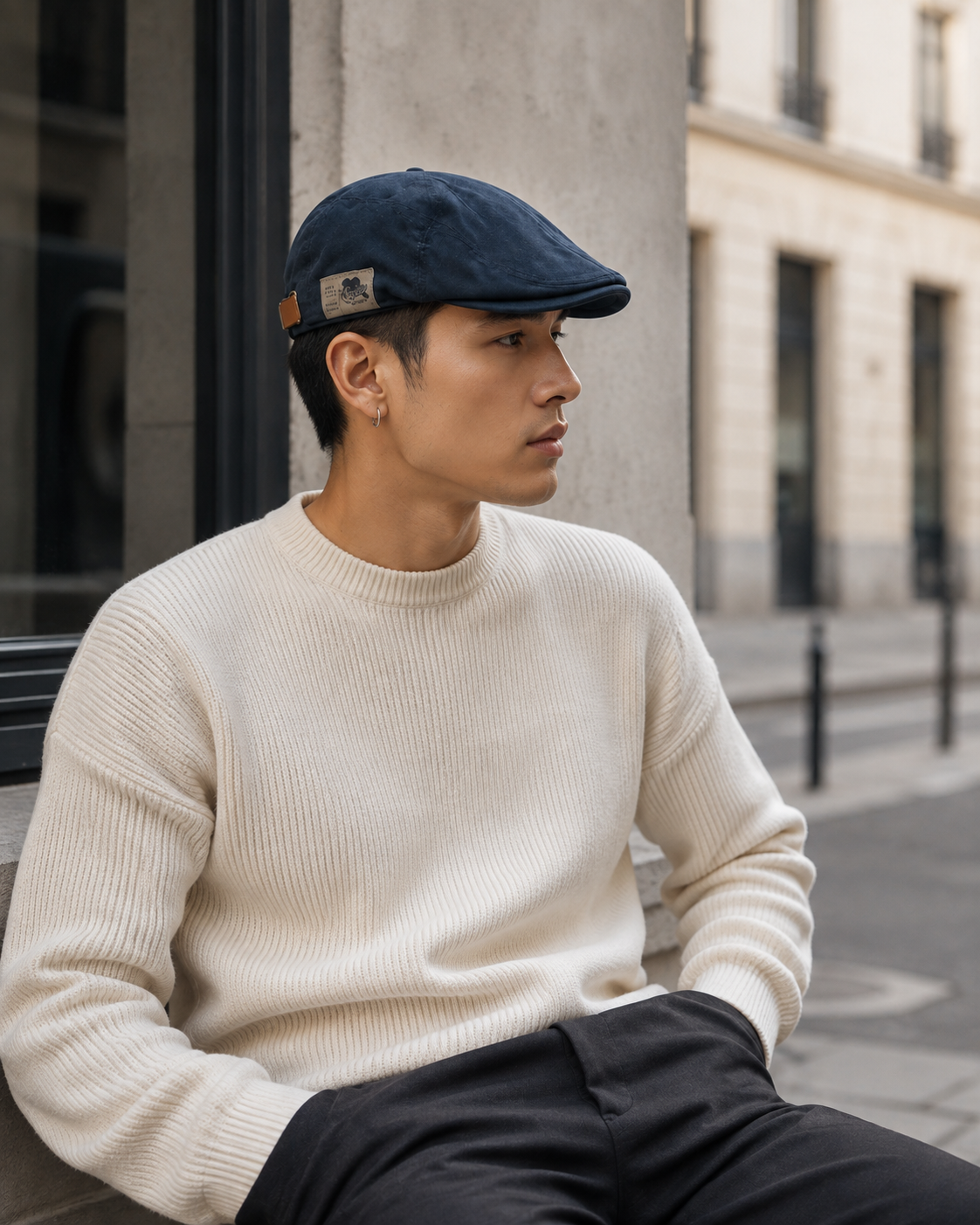 Jeune homme portant la casquette profil bas Kyawu bleue
