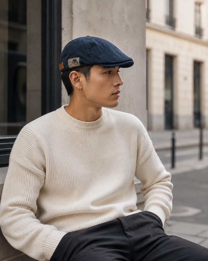 Jeune homme portant la casquette profil bas Kyawu bleue